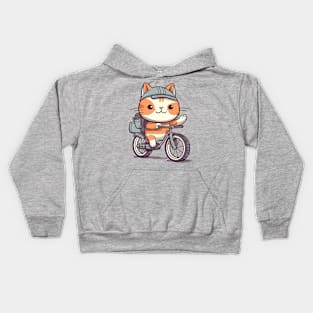 Funny cat rides bicycle Kids Hoodie